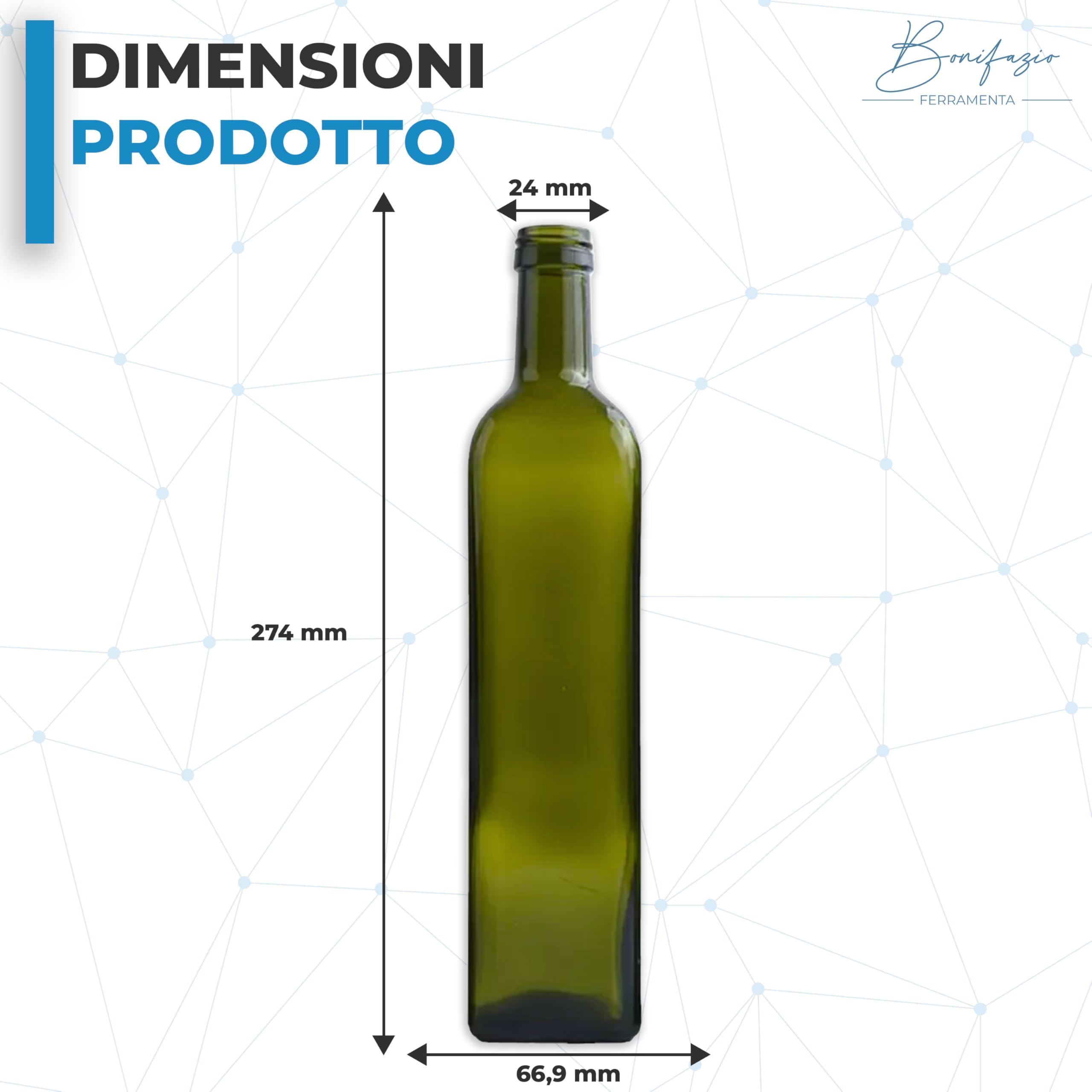 Bottiglia Bottiglie Olio marasca Scura con Tappo salvagoccia per imbottigliamento (750 ml 48 Pz)