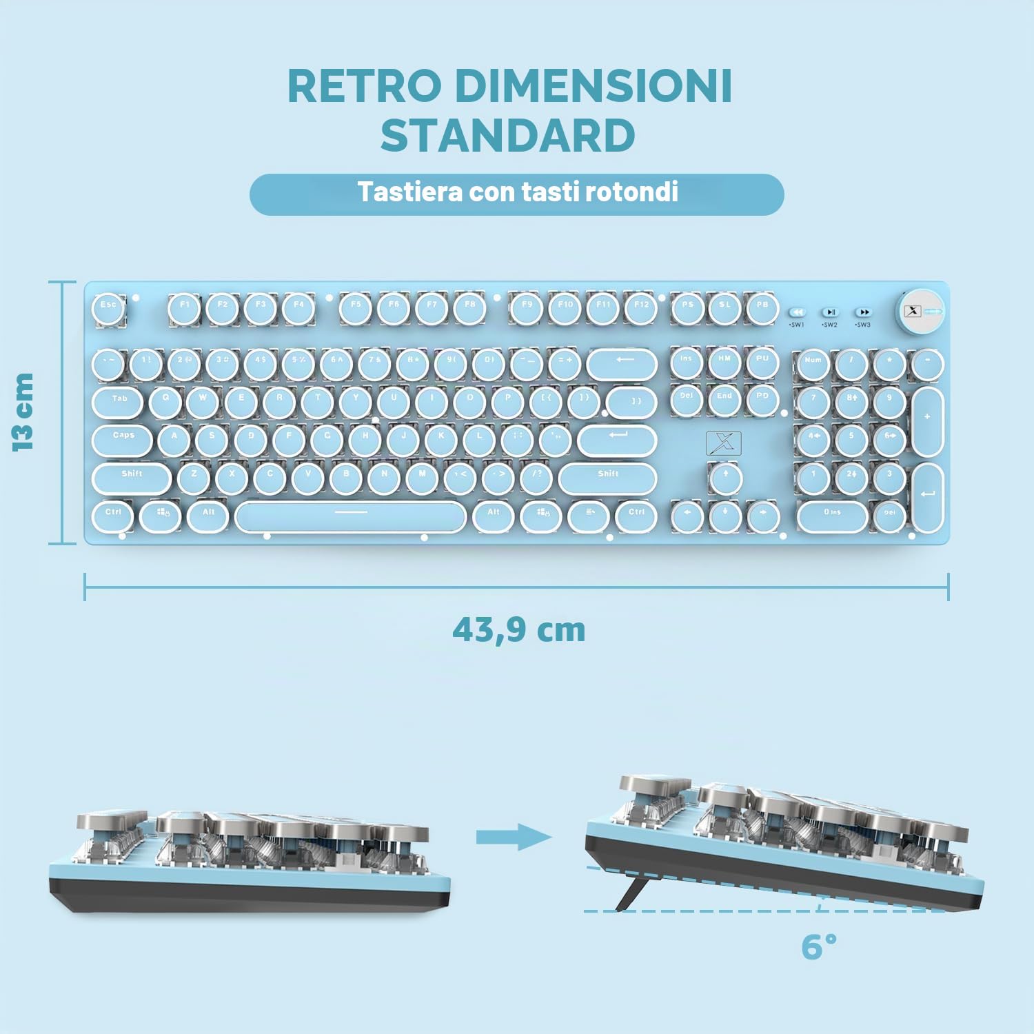 LexonElec Tastiera Meccanica da Gioco Con Cavo USB, Interruttore Blu, Retroilluminazione a LED Bianco, Anti-Ghosting a 104 Tasti + Mouse Ottico 2400 DPI 6 Pulsanti