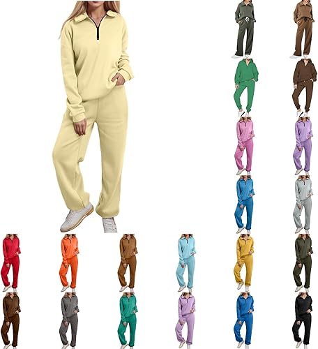 Women 2 Piece Tracksuits Spring Winter 14 Zip Sweatshirt Jogger Pants Matching Lounge Sets Thick Workout Sweatsuits