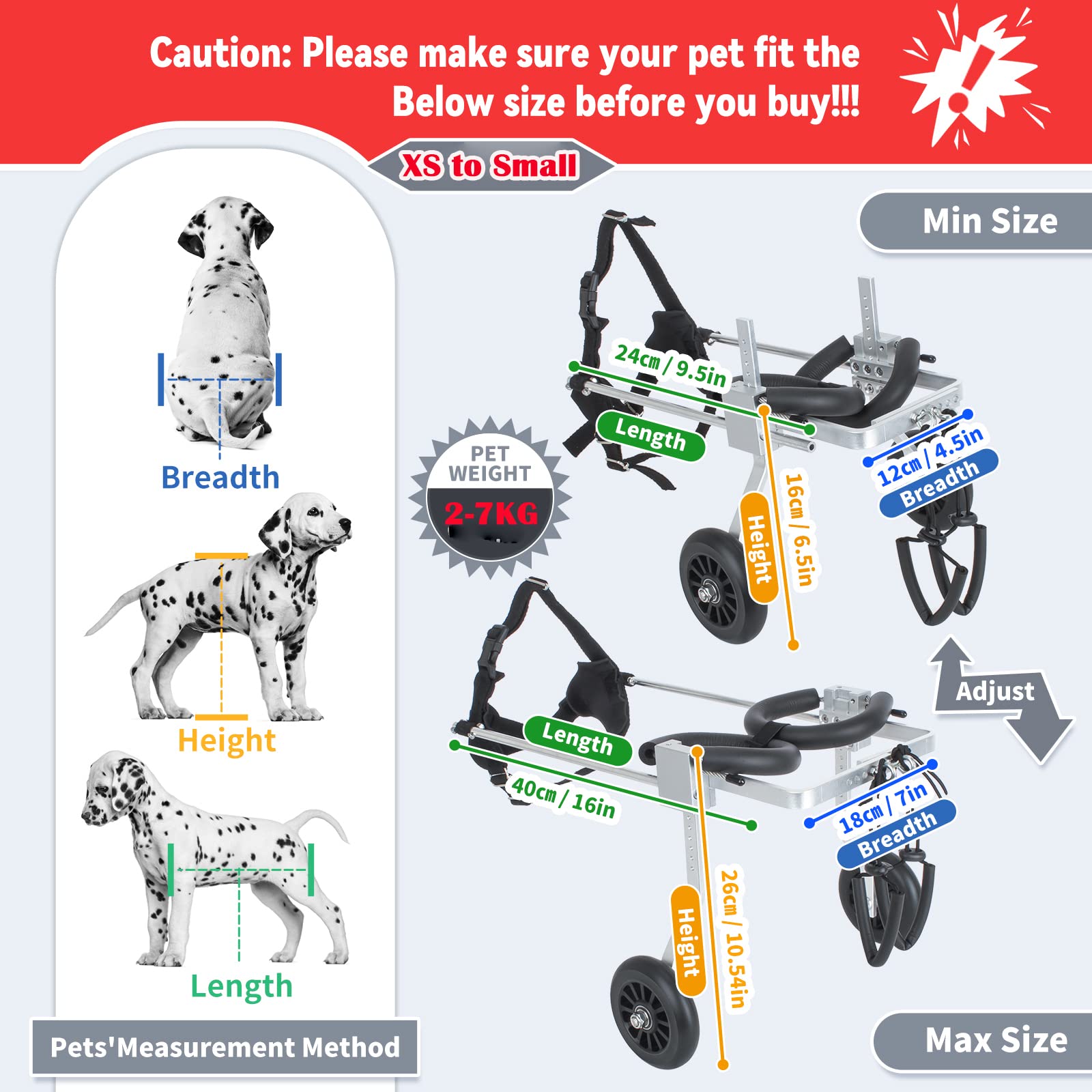 Silla de ruedas ajustable de acero inoxidable de 2 ruedas para perros pequeños, ideal para rehabilitación de patas traseras, soporte para perros mayores y discapacitados, ayuda de movilidad | Ideal para rehabilitación de patas traseras, apoyo para perros