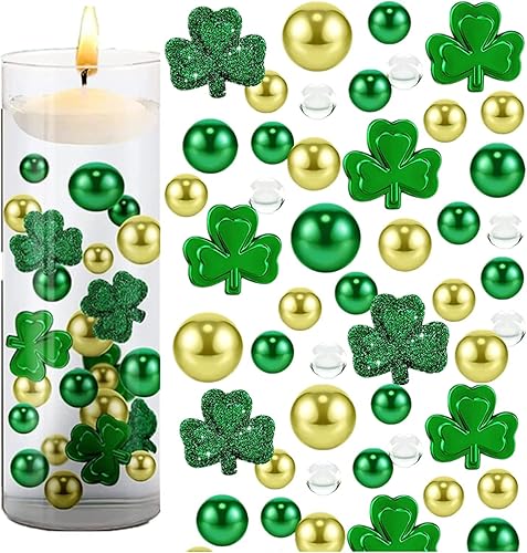 YTTYXGS 4110 piezas de adorno de trébol para el día de San Patricio relleno de jarrón perlas flotantes para jarrones velas flotantes centro de mesa