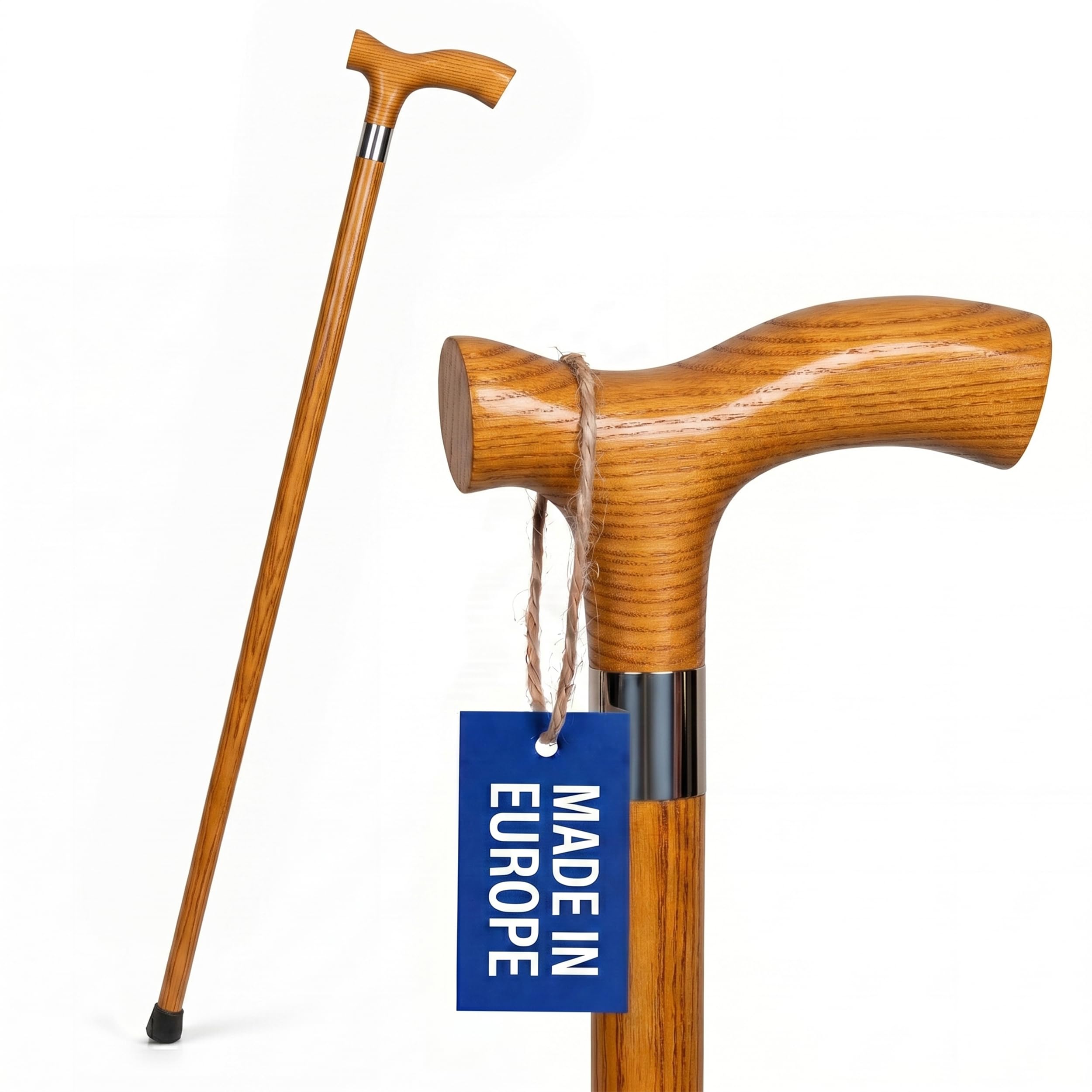 Dr. Watson Classic Fritz Walking Stick – Handcrafted Ash Wood Cane with Polished Stainless Steel Collar