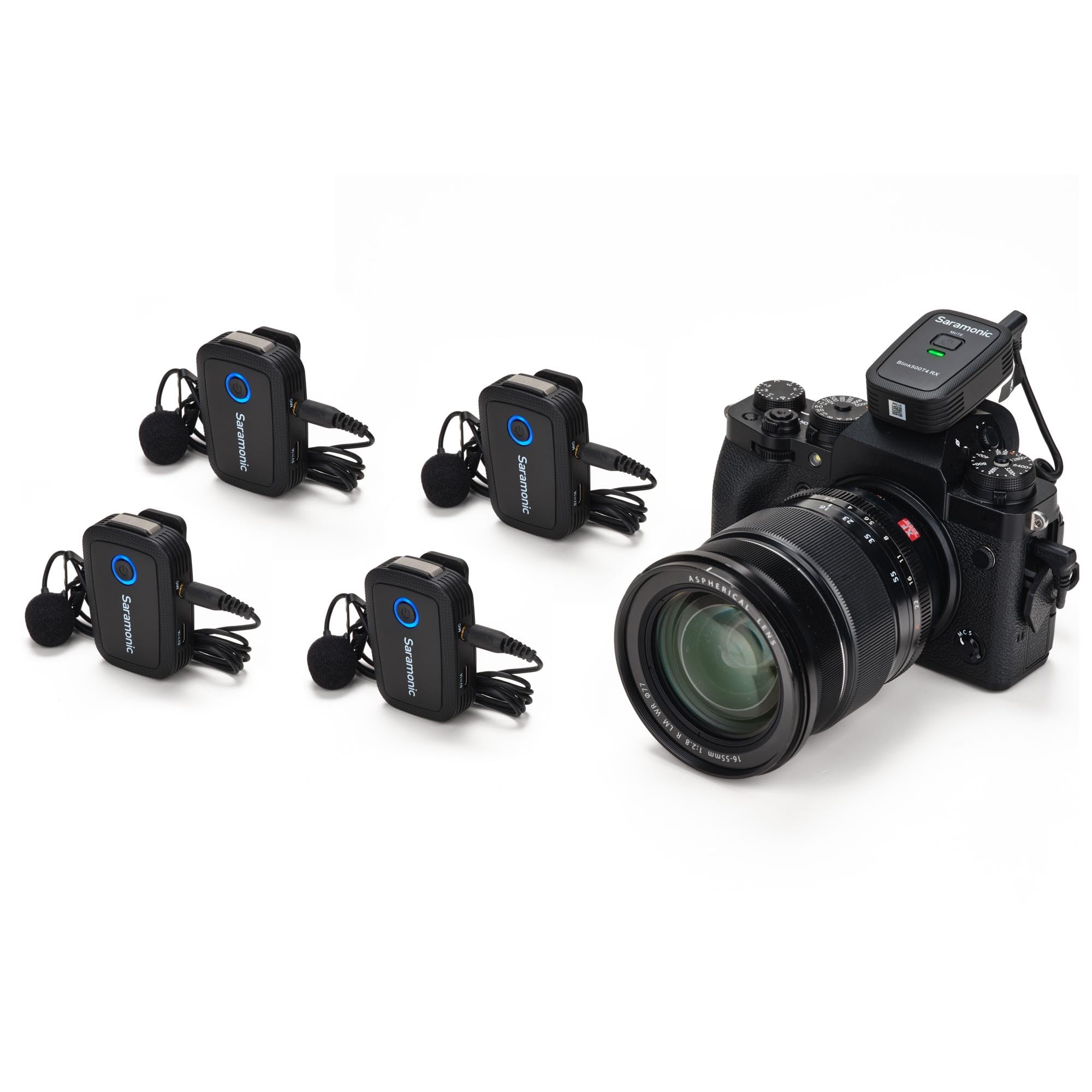 Saramonic Blink 500 T4 4 Personen Wireless Lavalier Mic System, 2,4 GHz, 100 m Reichweite, 4 Sender & 1 Empfänger, 24-Bit Sound, für DSLR, Camcorder, Smartphone, YouTube, Interview, Podcast