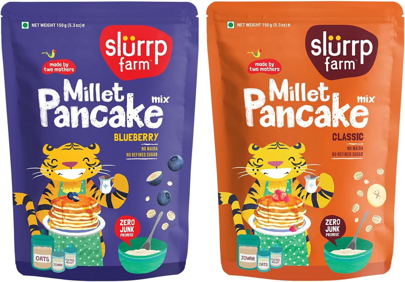 Slurrp Farm Millet Pancake Mix Combo Blueberry & Classic | No Maida, Wheat & Refined White Sugar | Supergrain Millets Rich in Nutrients | 300g (Pack of 2)
