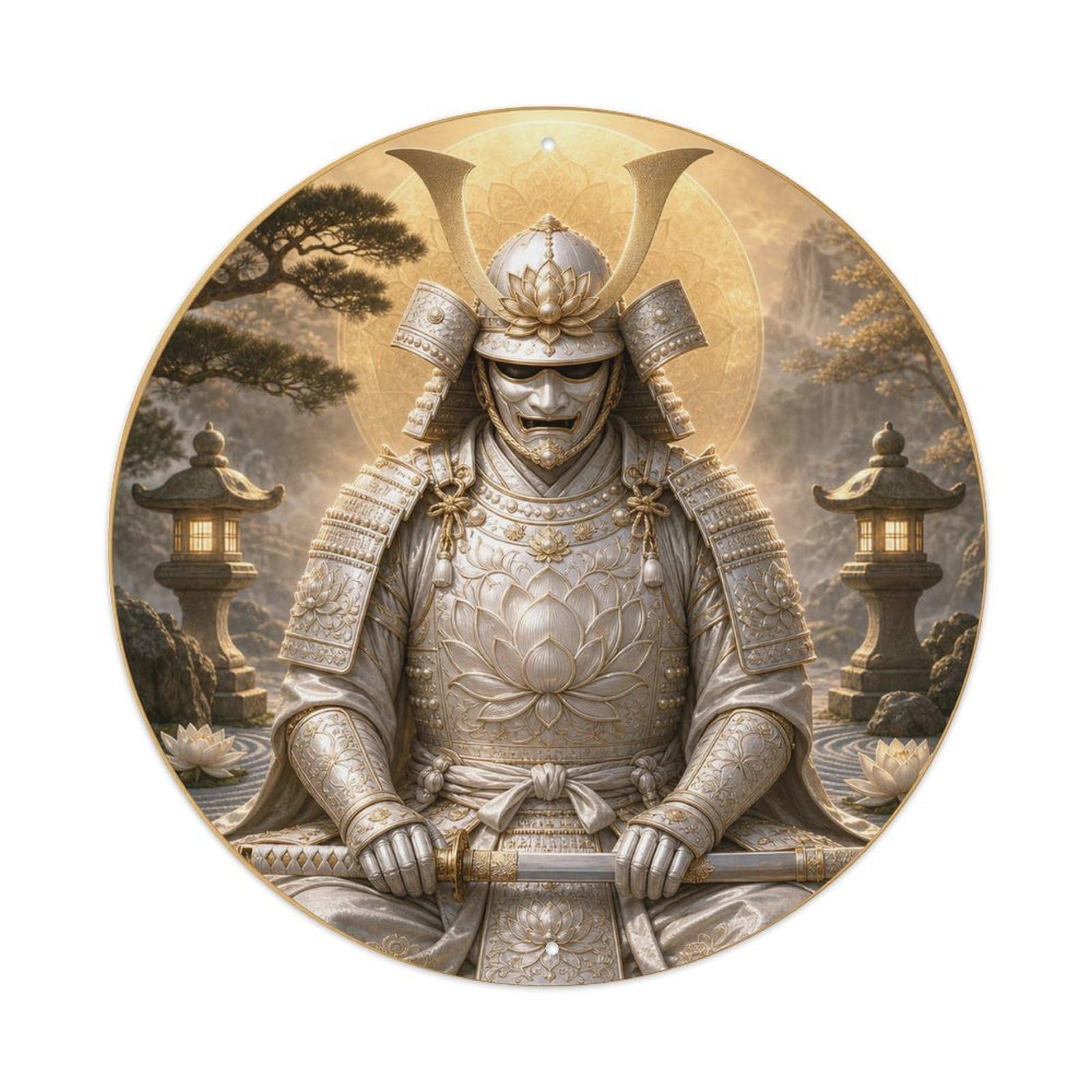 Okngb Style Blade Pearl White Frontal Meditation Stance Guard Mark Metal Tin Sign Plaque Wall Decor For Cafe, Man Cave, Club Bar, Office, Home Garden Round Metal Poster 8X8inch