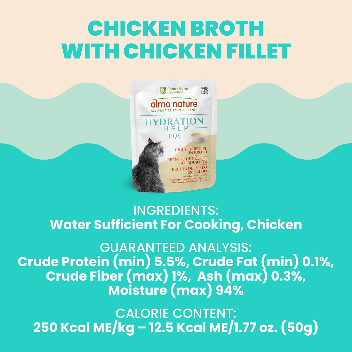 almo nature Cat Food Bundle: HQS Natural Variety Pack (12) 2.47oz Cans (Tuna, Mackerel, Trout & Chicken) + HQS Hydration Help Chicken Broth (12) 1.77oz Pouches