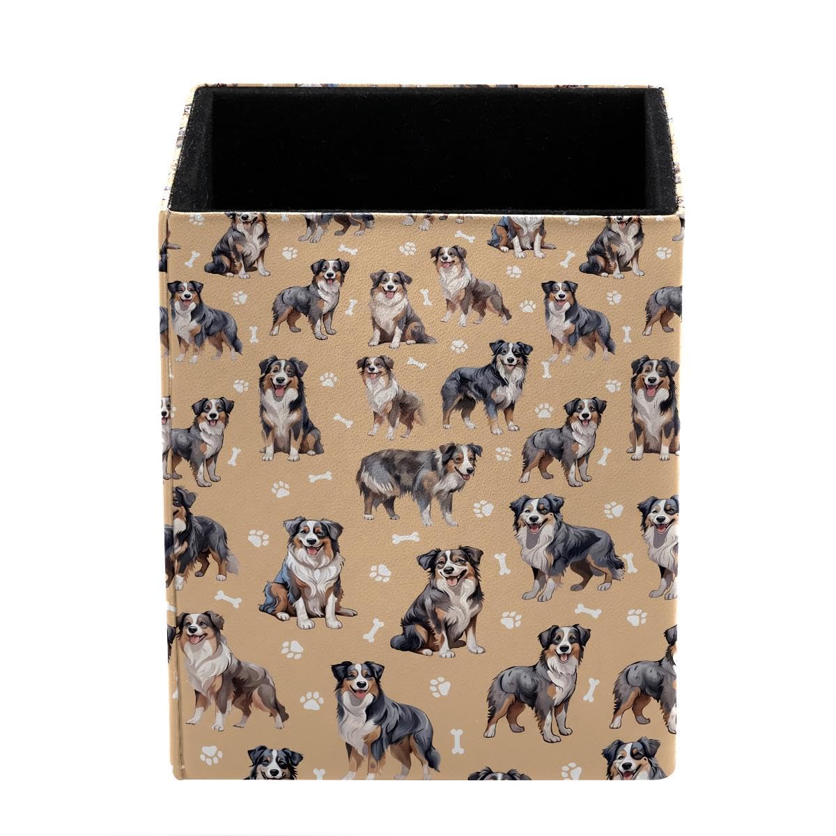 HEOEH Australian Shepherd Pen Holder Pen Pot, Square Pencil Cup for Desk