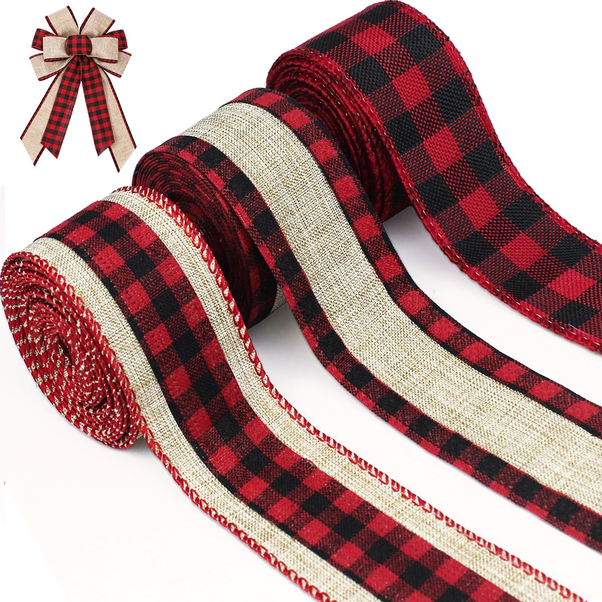 SAIIURV Rubans De Noël 6 Rouleaux – Gros-grain, 22 M X 20 Mm, Couleurs Vin Rouge, Vert Foncé, Or Champagne