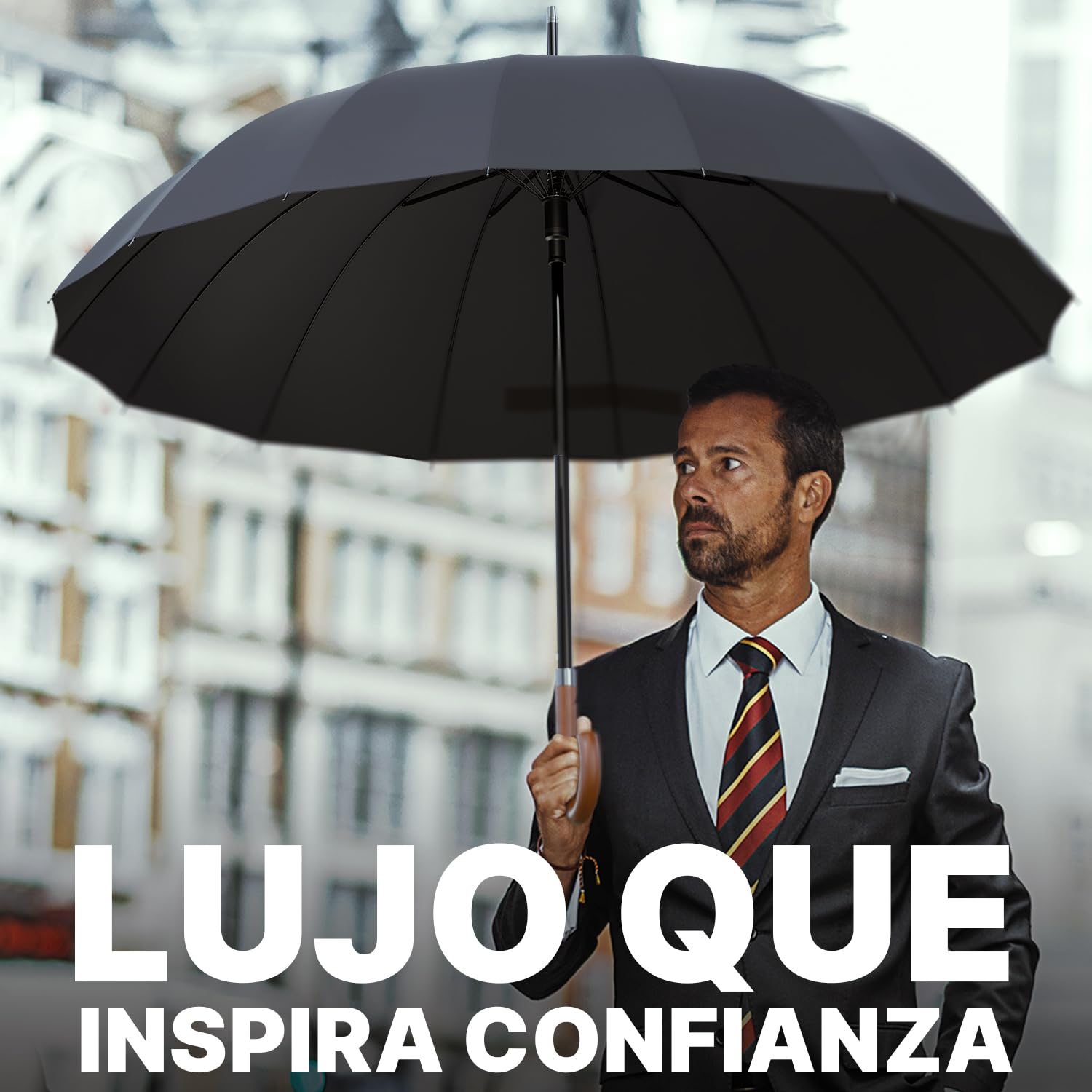 Royal Walk Paraguas Antiviento Automático 54 Pulgadas 120cm 16 Varillas Impermeable Negro