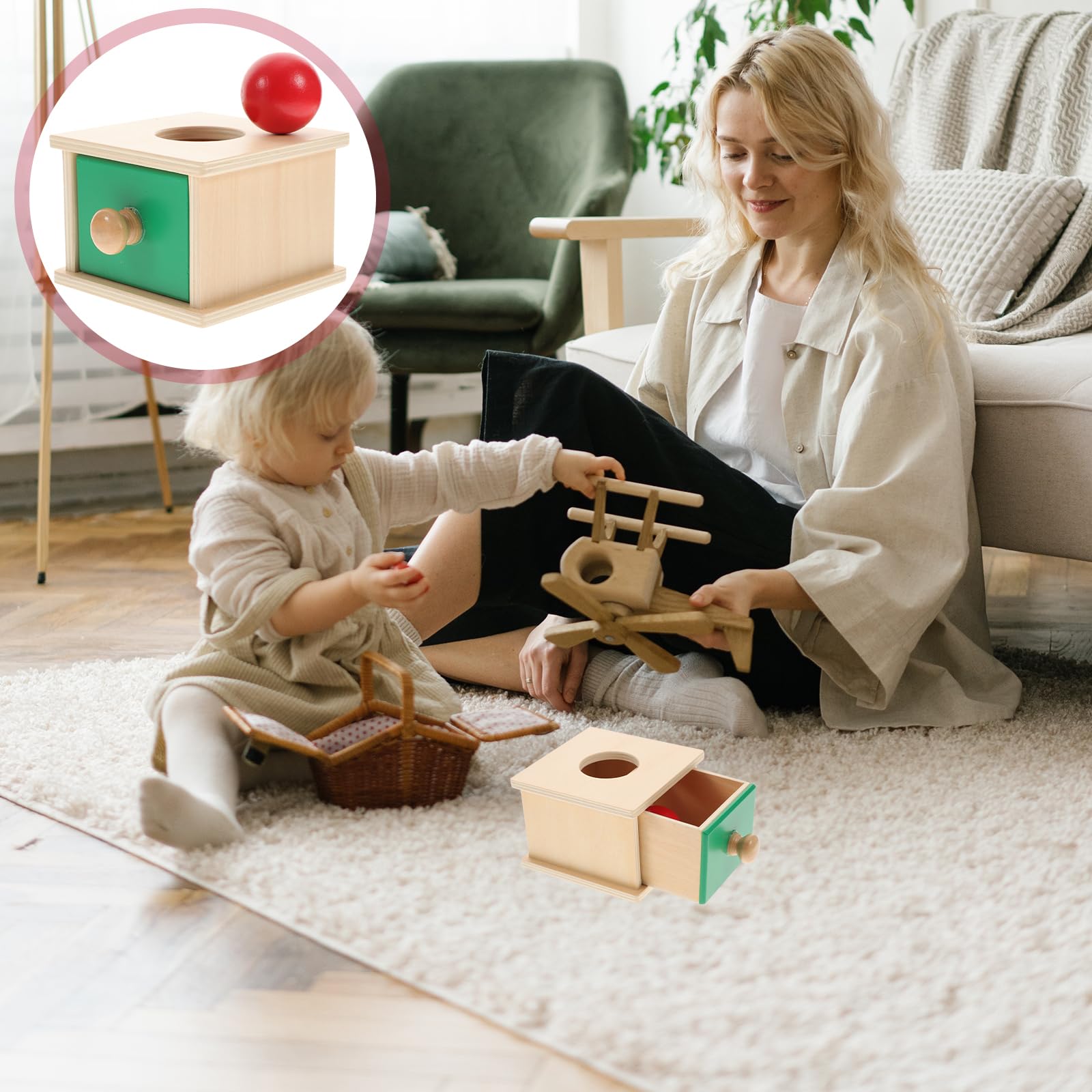 Tomaibaby 1 Pz Scatola di Permanenza di Oggetti Montessori con Palla per Bambini Giocattoli Educativi Esercizio Giocattoli Coordinazione Mano-Occhio (Stile Scatole Tonde)