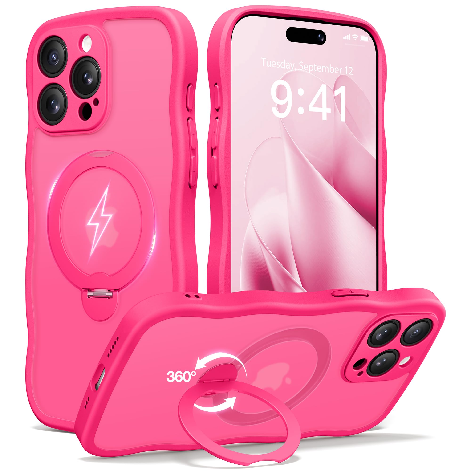 Coque iPhone 15 Pro antichoc MagSafe translucide avec béquille rose - 8