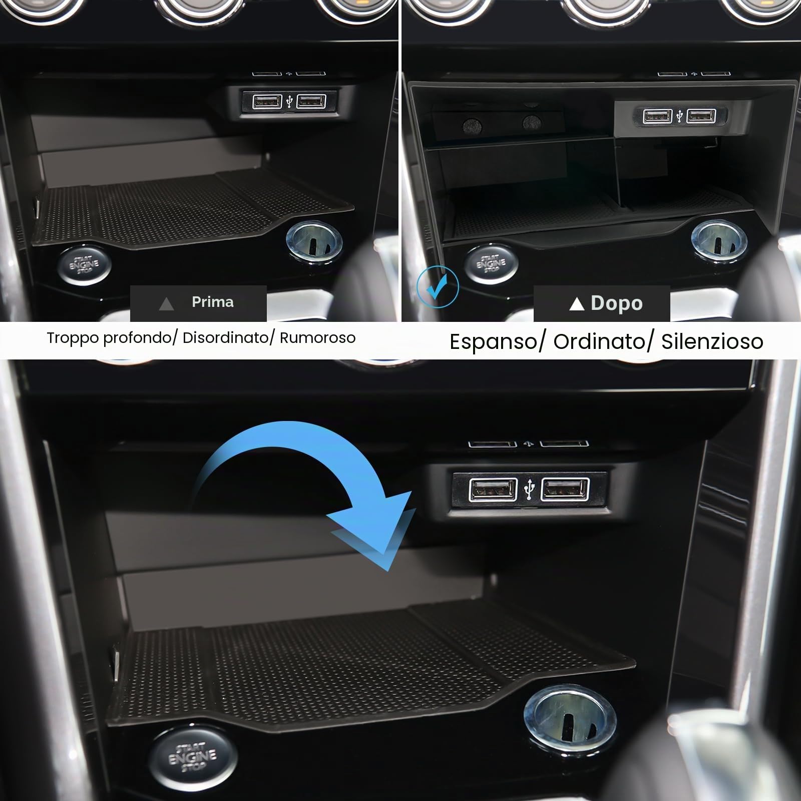 Scatola Portaoggetti del Console Centrale Compatibile con VW T-ROC 2018-2025, Console Centrale Portaoggetti, T ROC Accessori Organizer per Braccioli con Tappetino Antiscivolo (Nero)