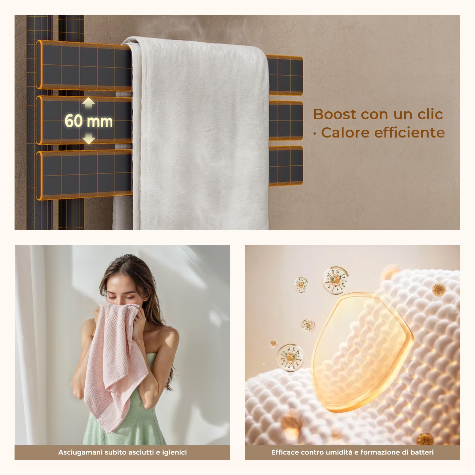 S'AFIELINA Scaldasalviette Elettrico Bagno WiFi 1320×600mm, termoarredo Elettrico Bagno con termostato, programmabile, LCD, 800 W, scalda Asciugamani Elettrico a Basso consumo, Antracite