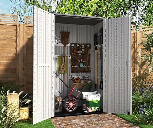 Miniatura 2 de KINYING - Cobertizo de almacenamiento para exteriores, resistente al agua, con puertas dobles, 52 pies cúbicos, cobertizo vertical de herramientas