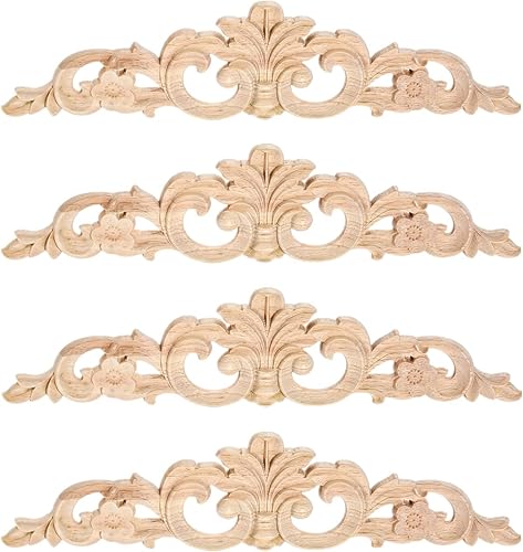 MUXSAM Apliques de madera tallada, calcomanías largas de madera para moldear, incrustaciones de roseta para puerta, pared, repisa, armario, puerta,