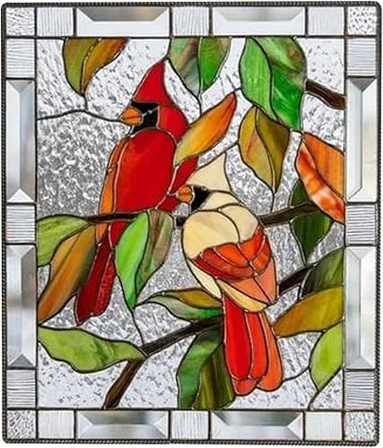 Miniatura 1 de Firlar Panel de vitral cardenal, colgante de vitral de 7.9in, colgante de vitral de colibrí, colgante de vitral para colgar en vitrales, visera