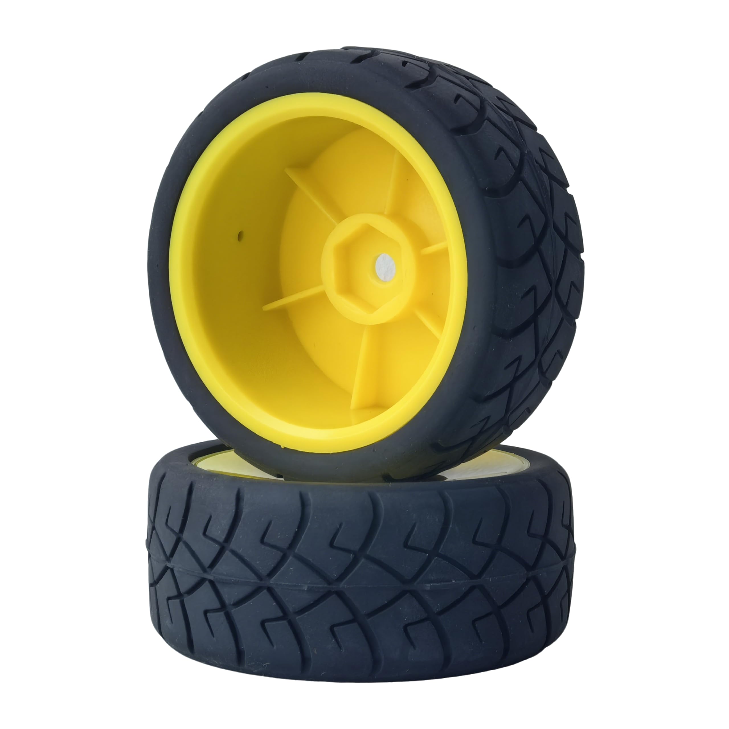 KEEDA RC Car 65 mm Rubber Tyres & Plastic Rims Wheels for 1/10 RC Model Car On Road Touring Car Racing Car (C, Yellow) - Image 4