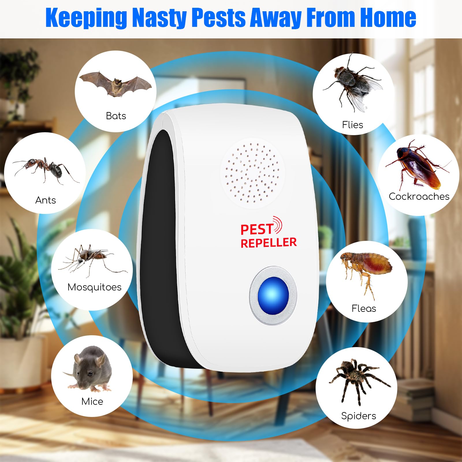 Repelente ultrasónico de control de plagas mejorado 2026, paquete de 8, repelente de ratones para interiores, repelente de insectos y roedores, enchufe ultrasónico para cucarachas, ratones, ratas