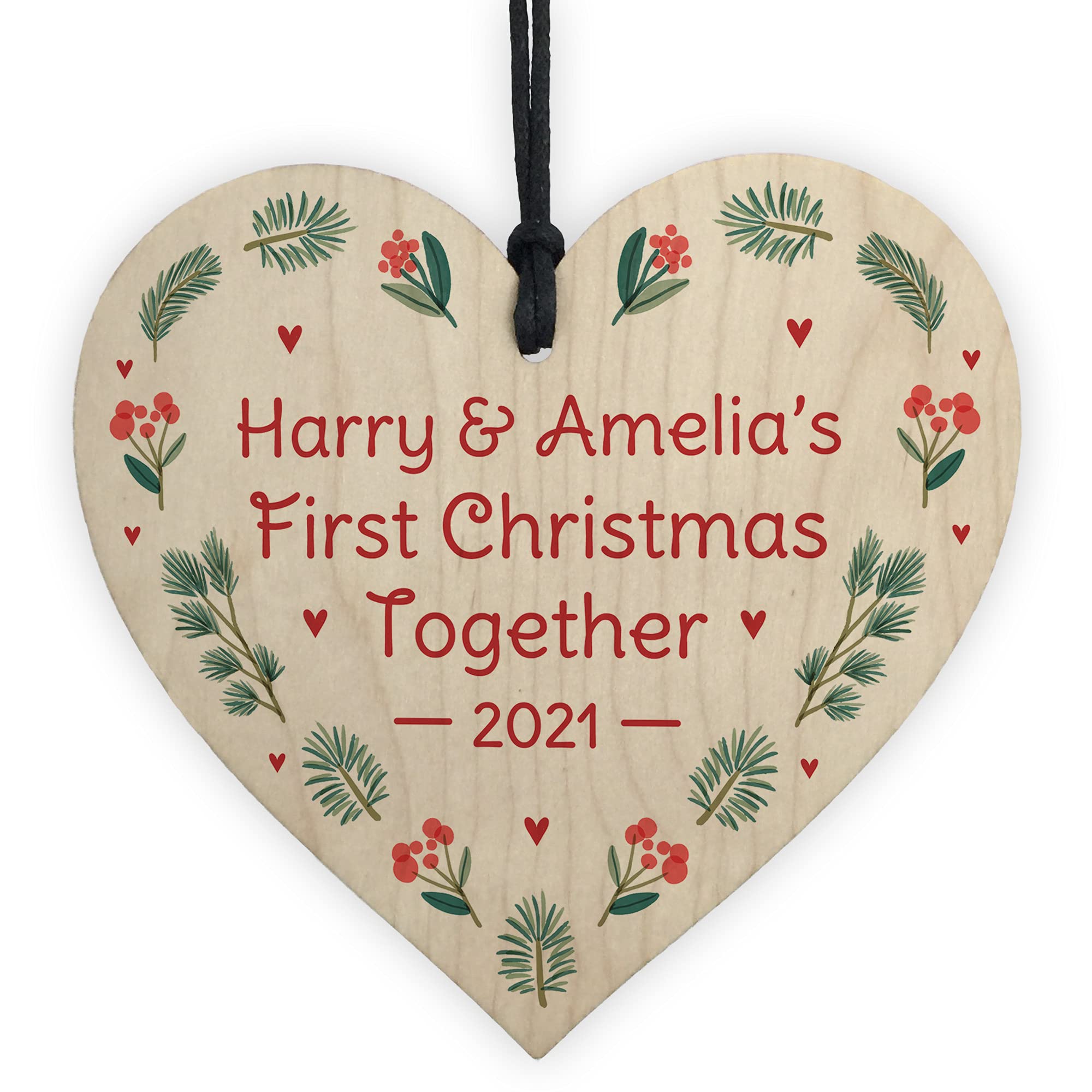 Personalised 1st Christmas Together Wood Bauble Xmas Tree Decoration Couple Gift