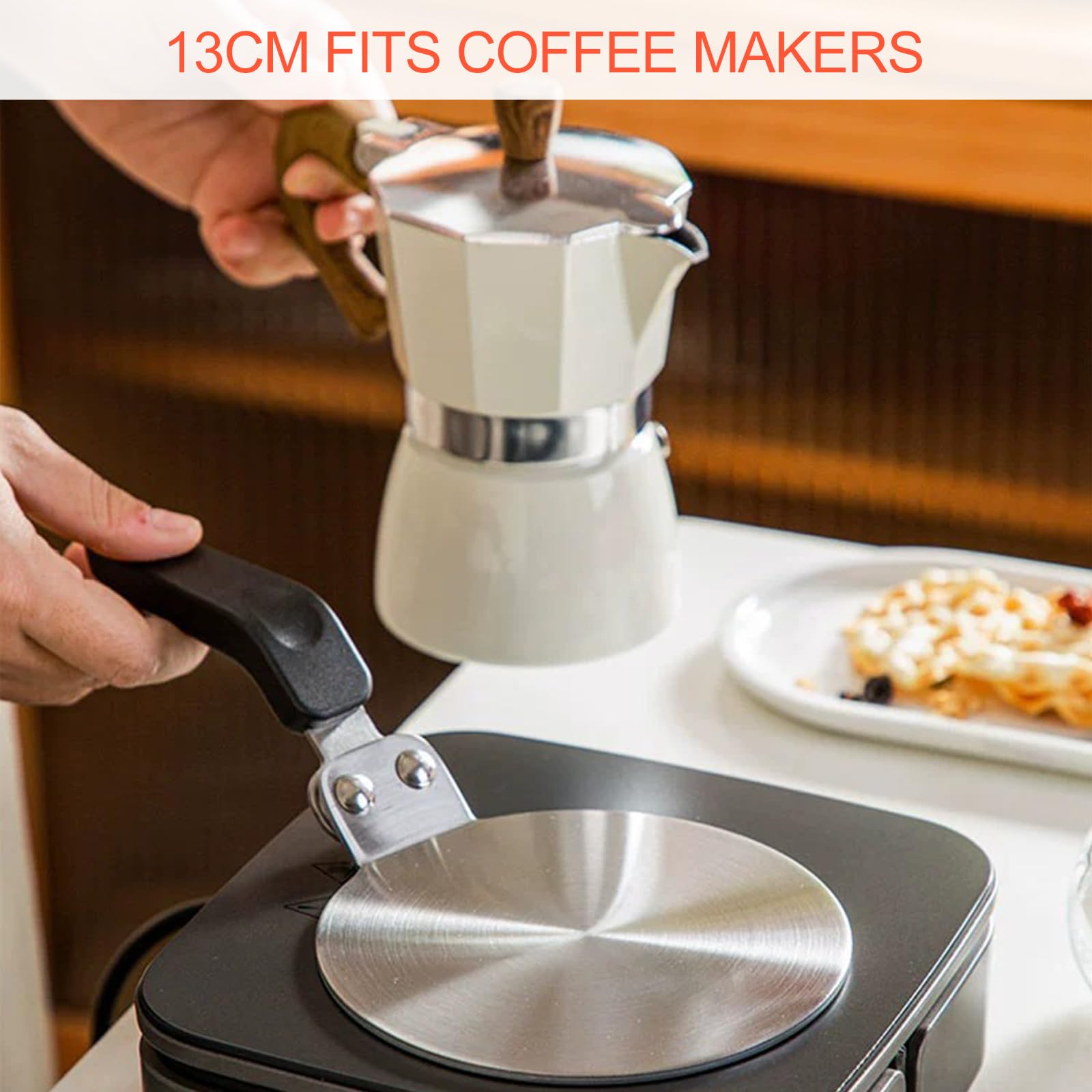 WinGluge Adaptador Inducción Cafetera, Difusor de Calor de Acero Inoxidable, Placa de Anillo con Mango Ergonómico, Disco de Relé Inducción para Sartenes de Vidrio Ollas de Cerámica y Otros Utensilios