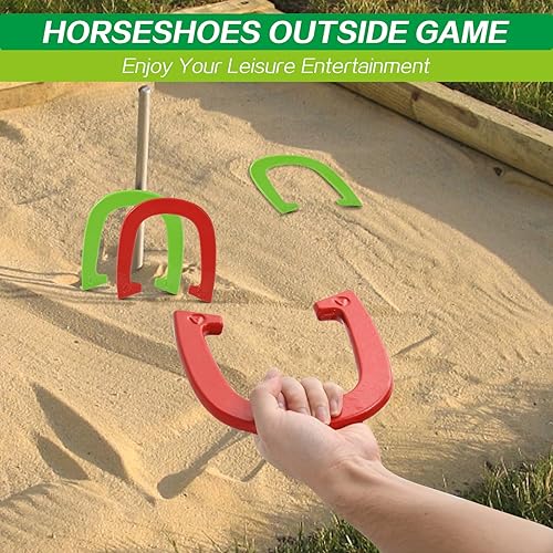 Miniatura 4 de RayChee Juego de herraduras para exteriores, kit de juego de zapatos de caballo con 4 herraduras de acero, 2 estacas y bolsa de transporte para