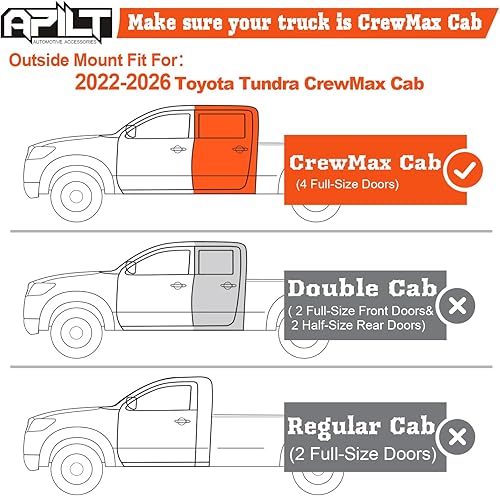 Miniatura 3 de Protectores de lluvia de montaje exterior para Toyota Tundra CrewMax Cab 2022-2026, deflector de ventilación de viento de tamaño completo,