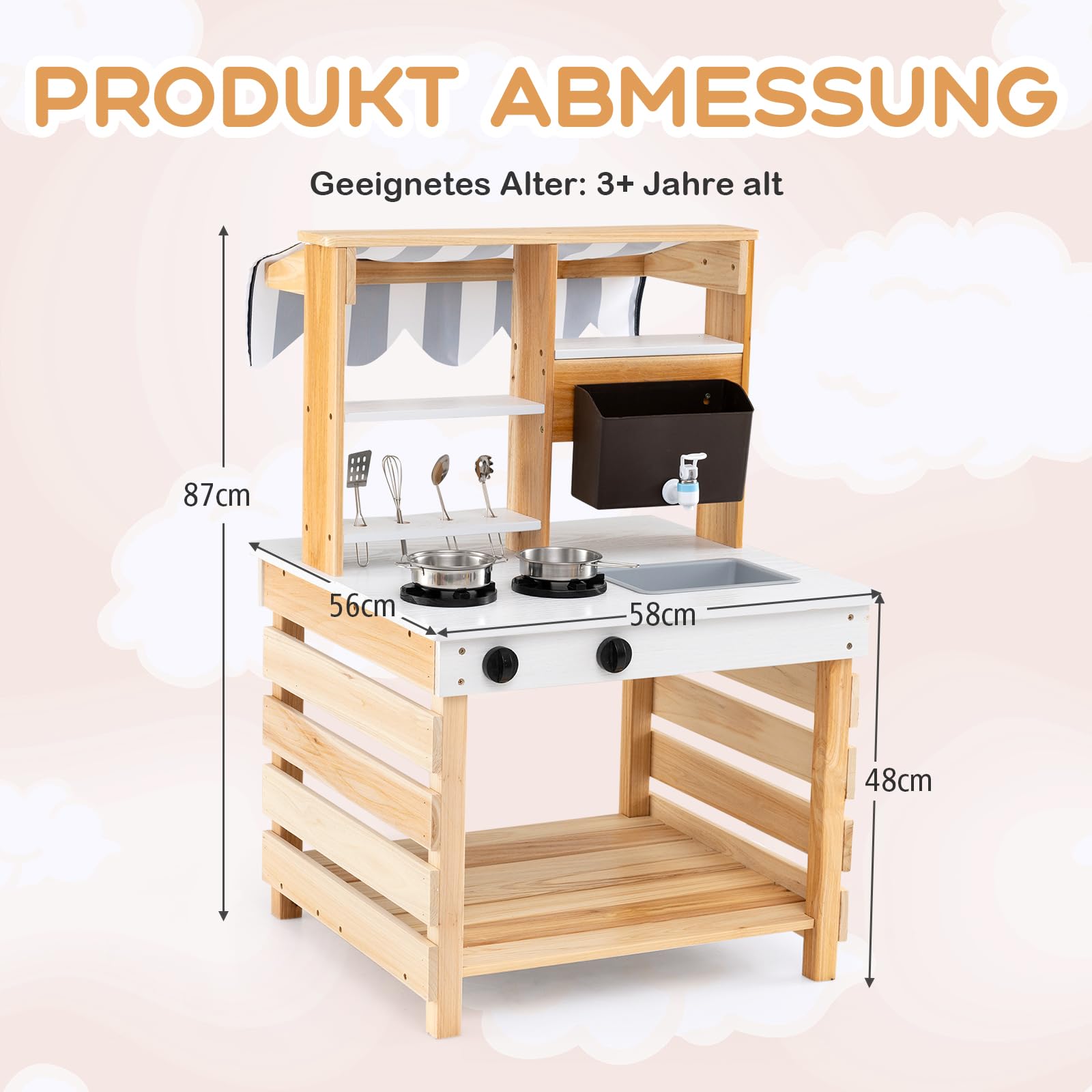 COSTWAY Modderkeuken Kinderen Outdoor, Kinderkeuken Hout met 11