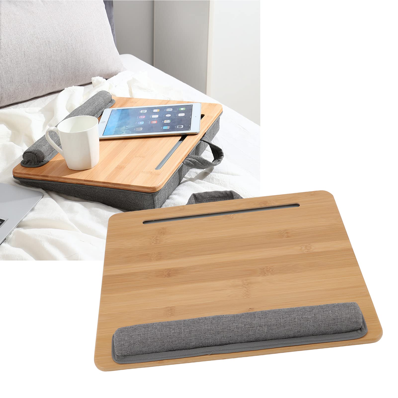 Haofy Scrivania per Laptop, Scrivania da Tavolo in bambù 42x34 Cm con Cuscino e Polsiera, Supporto per Tablet per Letto e Divano, per Lavoro Leggere Scrivere