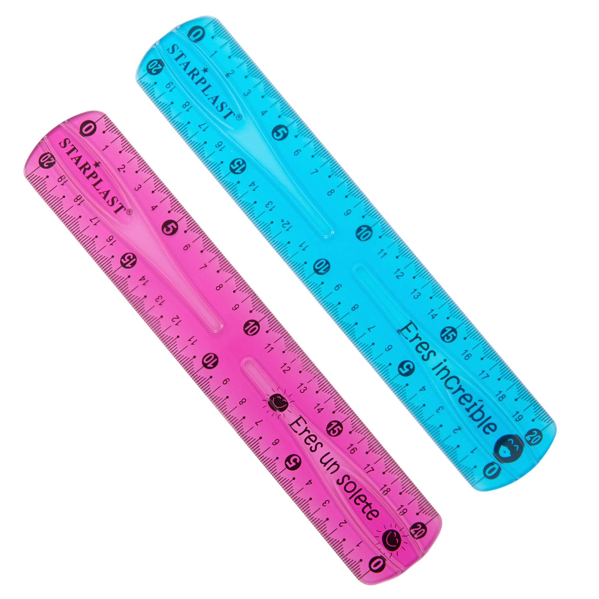 REGLA FLEXIBLE 20 CM STARPLAST - 4 colores, numeración resistente - PACK 2 SURTIDO