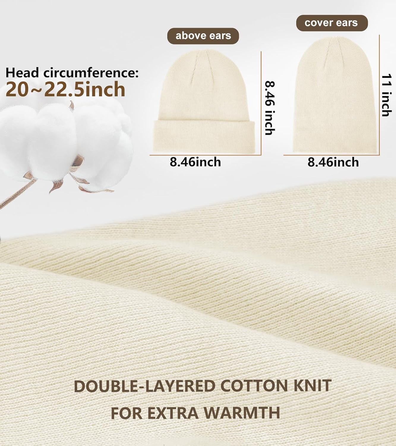 100% Cotton Beanie for Women Men,Double-Layer Knit Warm Winter Hat Soft Cuff Fisherman Beanies Hats Slouchy Skull Cap - Image 3