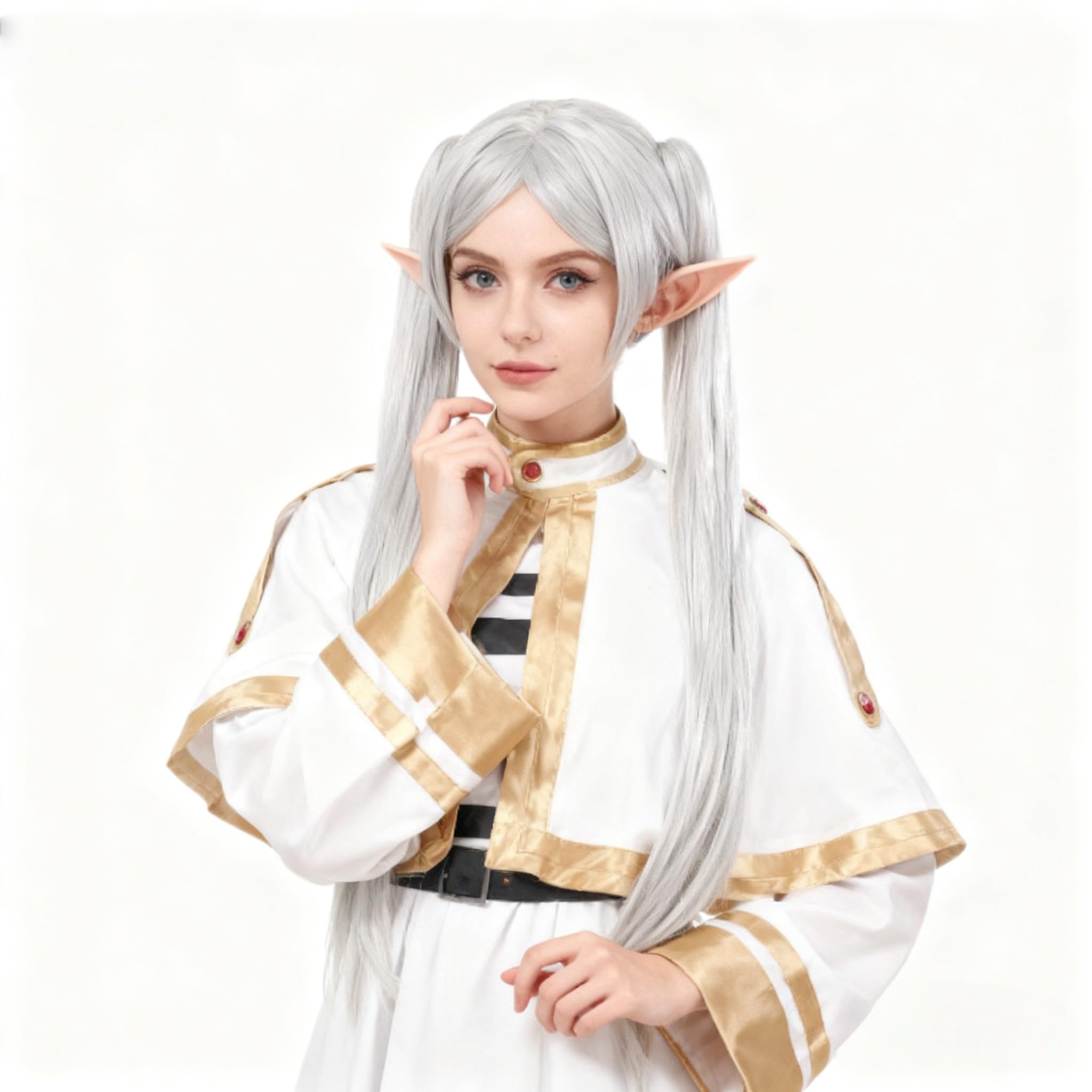 2Pcs Long Grey Wigs for Women with Elf Ears Wig Cap Layered Natural Synthetic Wig Costume Grey Twintails Hair Anime Cosplay Full Head Wigs for Halloween Christmas Party Carnival - Image 3