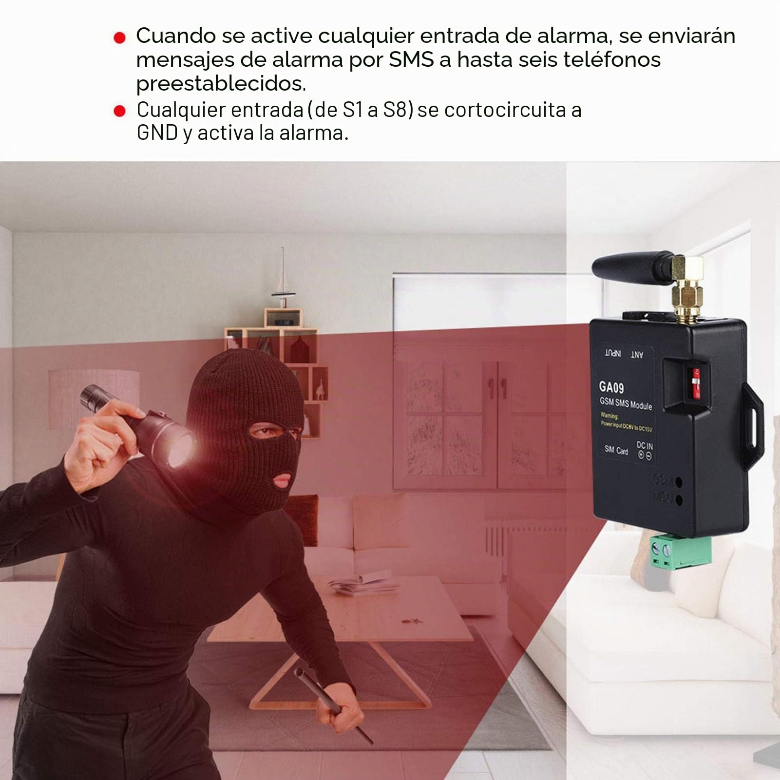 MAGT Alarma Sms Sistema Alarma, inalámbrico Mini Sistema de Alarma de Seguridad for el hogar Inteligente 8 Canales Llamada de Alarma Inteligente por SMS for Seguridad en el hogar