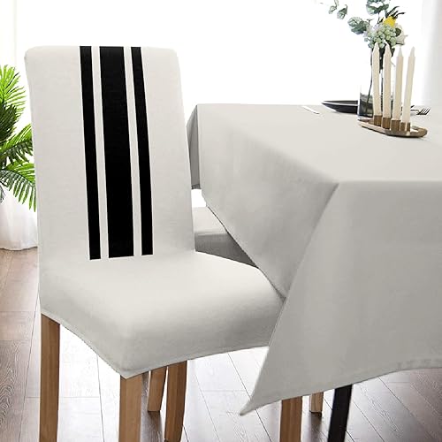 Miniatura 5 de Funda para silla de comedor, diseño navideño a rayas blancas y negras, estilo rústico, estilo granja, protector elástico para sillas Parsons para