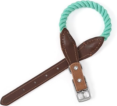 Miniatura 4 de Mile High Life Collar de cuerda para perro  Collares de cuerda de algodón trenzado duradero  Collar de perro de cuero genuino con hebilla de metal