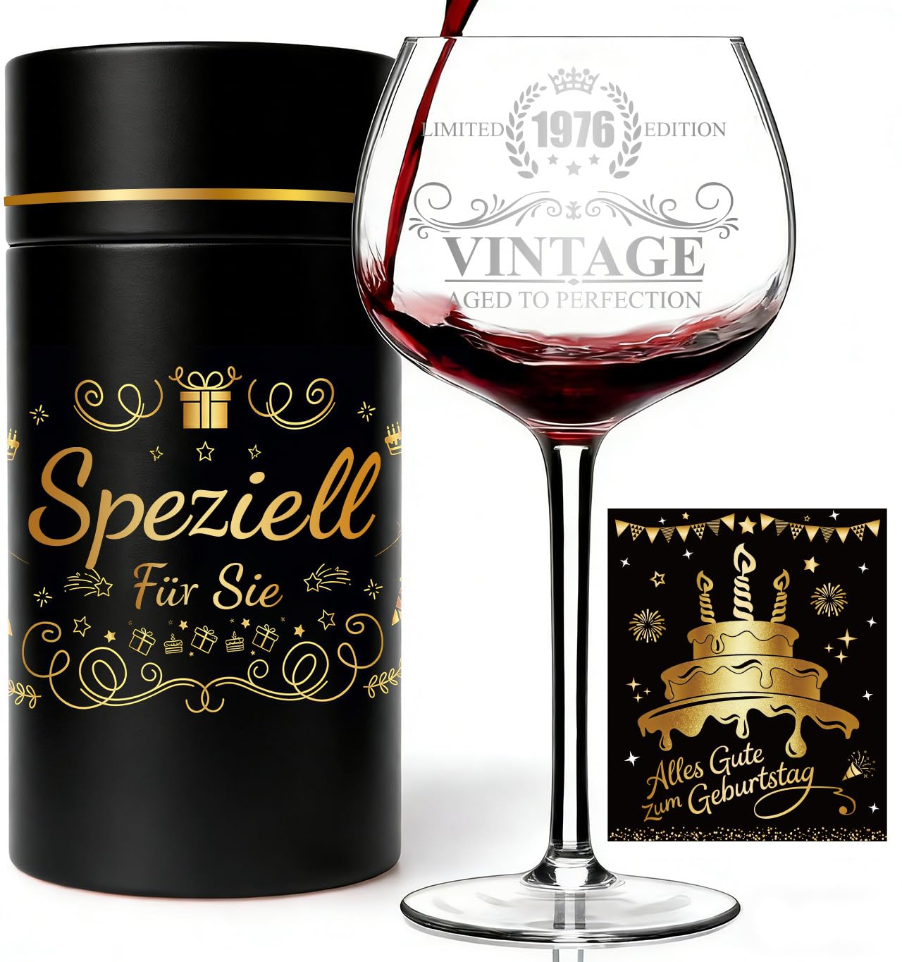Verre à vin gravé Vintage 1976 sous coffret cadeau premium pour le cinquantenaire