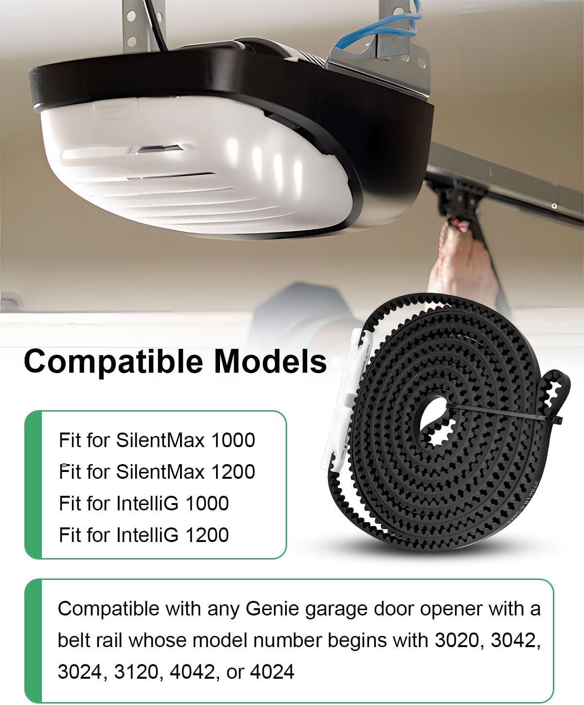 37561R.S Garage Door Belt Replacement for 7 Ft High Garage Door Fit for SilentMax IntelliG 1000 1200, Compatible with Genie Garage Door Opener w/Belt Rail 3020 3042 3024 3120 4042 4024, Length 223"