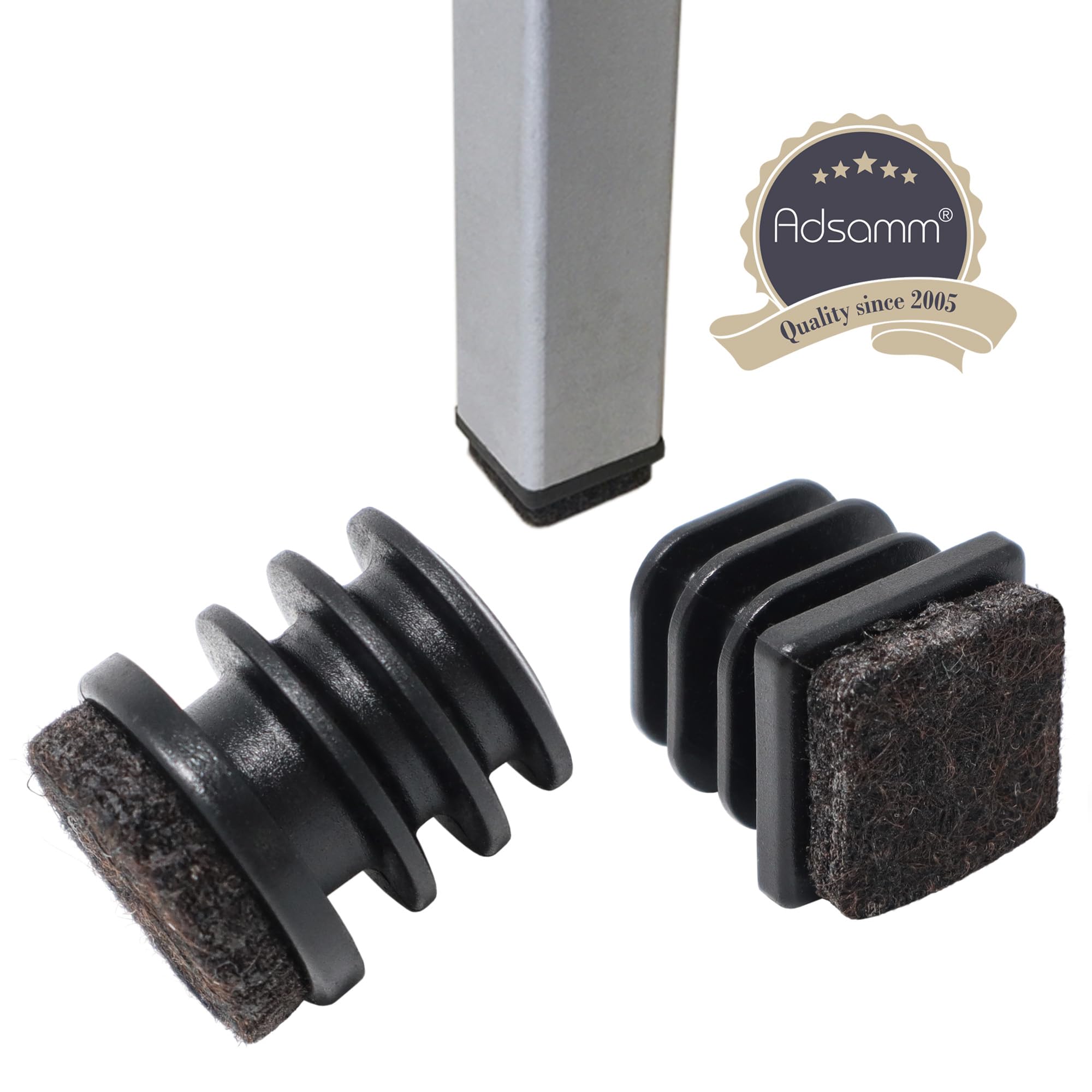 Adsamm 100 x Felt Glides for Tubes Black 14x14-16x16 mm Square Premium Quality Ripped Inserts with Felt for — view 5