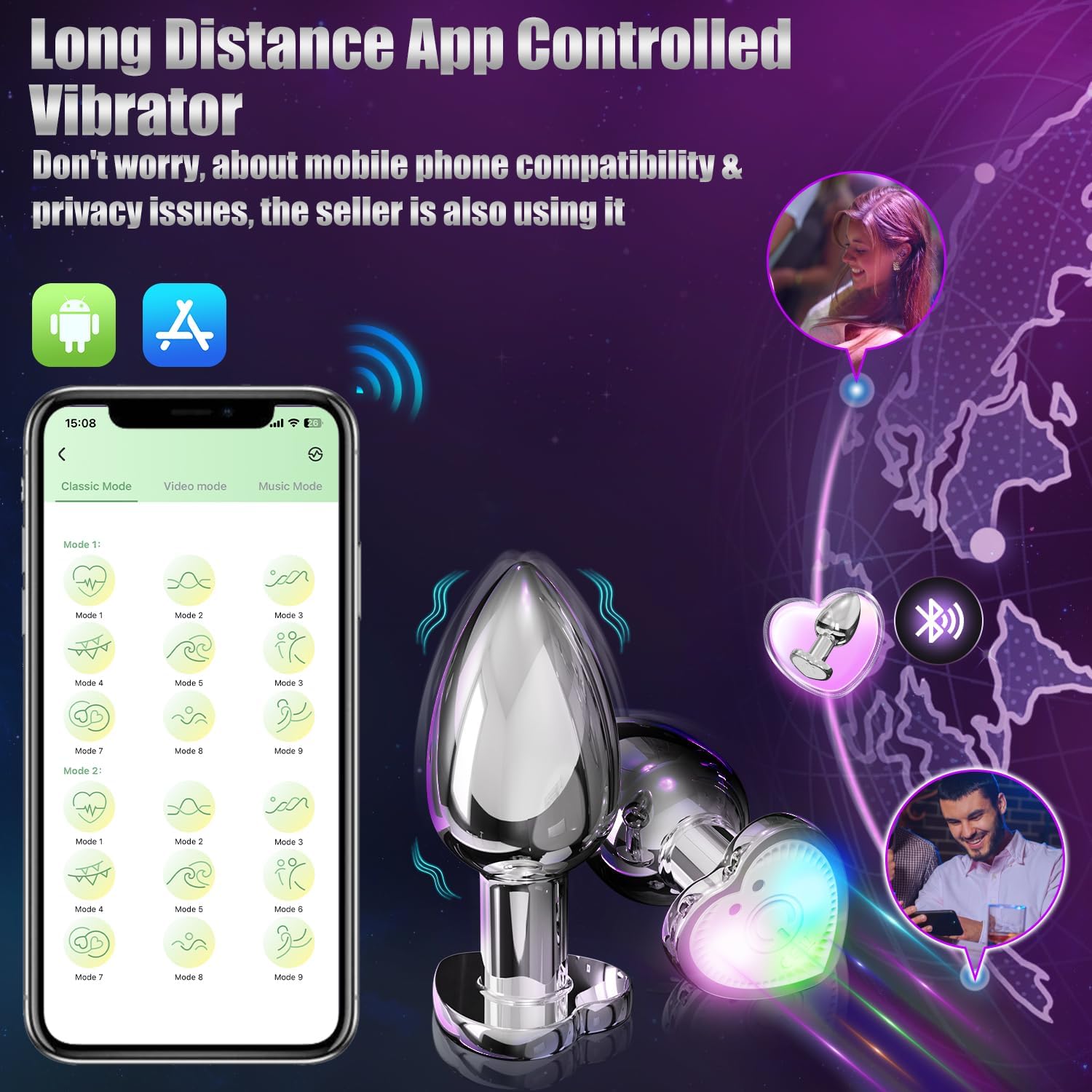 Vibrator Butt Plug, Anal Plug with Flashing Light Base, Anal Sex Toys for Men Vibrator (Medium)