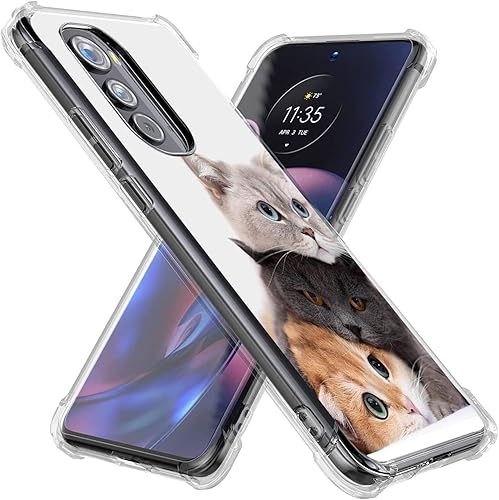 Miniatura 2 de Beaucov Funda para Motorola Edge 2022, funda marrón con protección contra caídas de gato a prueba de golpes, funda protectora de cuerpo completo