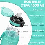Grsta Gourde 1l, Gourde Sport avec Paille, Bouteille d'eau pour Running, Bouteille Reutilisable, Facile à Nettoyer, Bouteille Adulte anti Fuite, Bouteille d'eau pour Camping, Randonnée, Yoga, Vert - 4