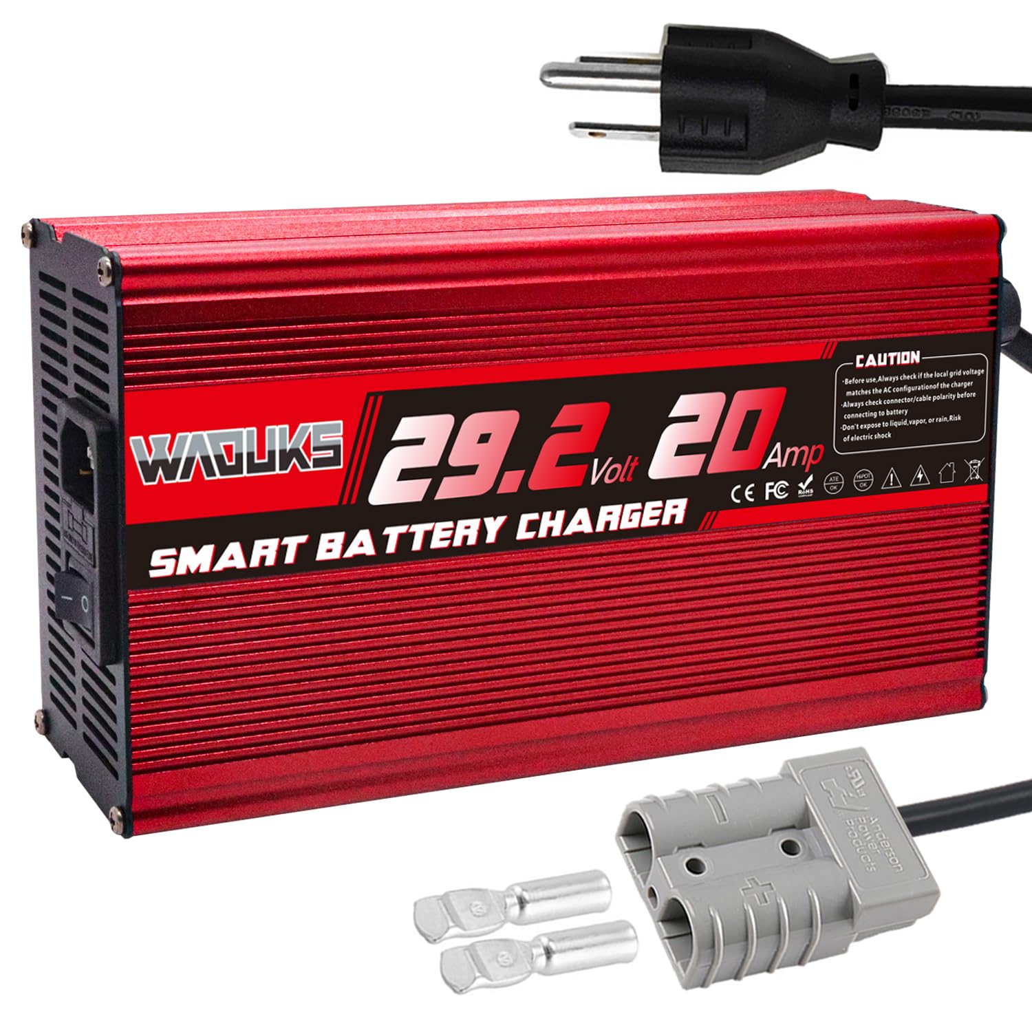 29.2V 20A LiFePO4 Battery Charger Used for 8S 24V 25.6V LiFePO4 Battery Pack with Grey 50A Anderson Smart Fast Charger