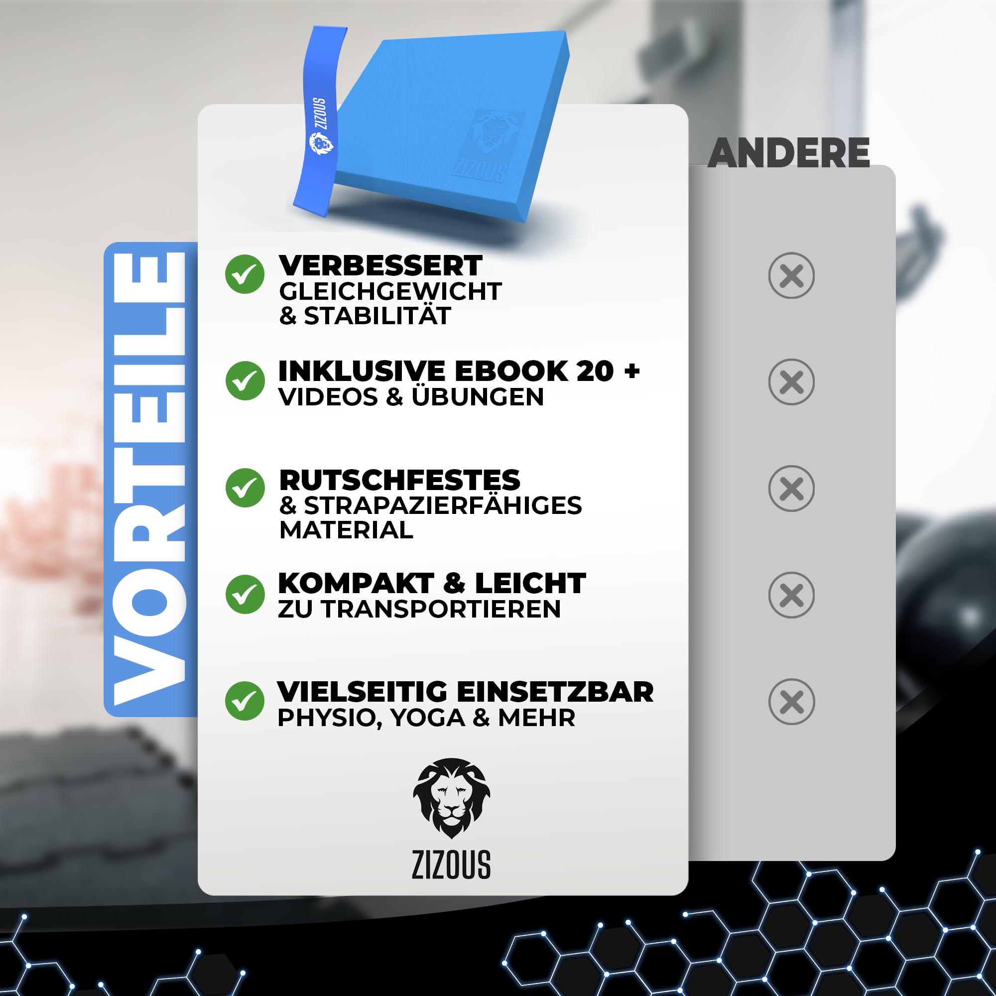 Balance Pad - Premium Balance Kissen für Gleichgewichtsübungen - Rutschfestes Balancekissen Physiotherapie Yoga Pilates - Robustes Gleichgewichtskissen inkl Ebook - Balance Kissen groß