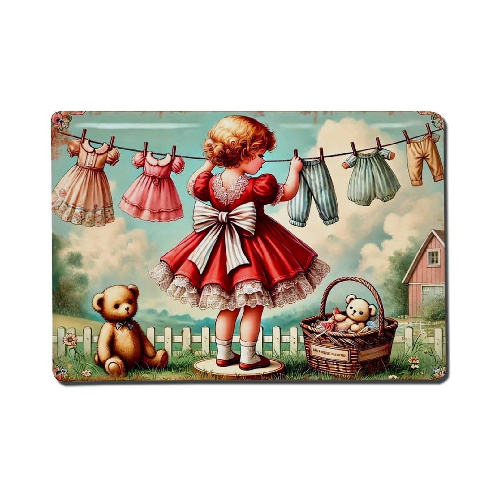 Vintage Girl Laundry Scene Tin Sign Metal Poster Vintage Metal Signs for Home Man Cave Bar Cafe Kitchen laundry room Wall Decorations Gift 8x12Inch