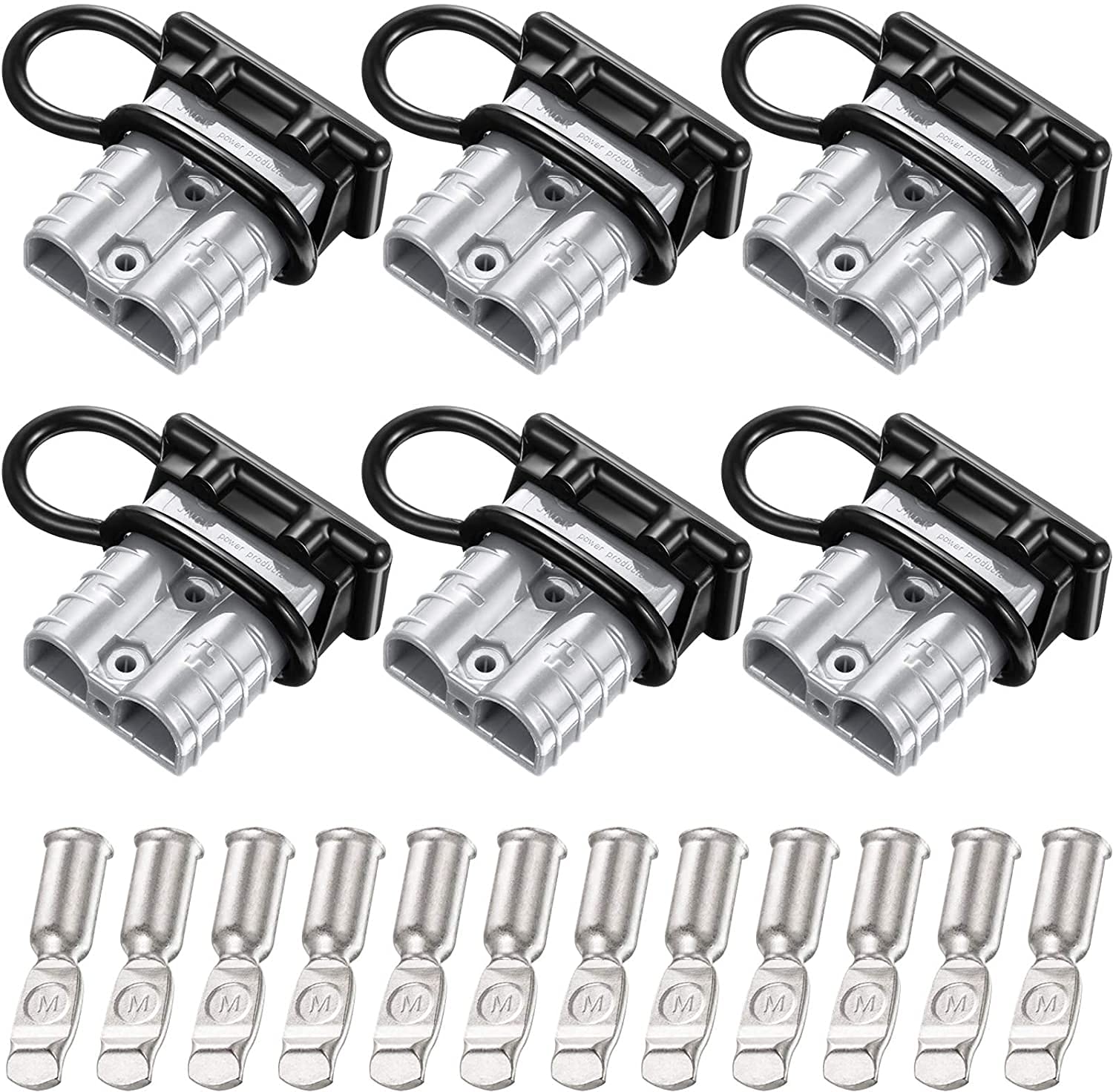 Pack Of 6 Pieces 6-10 Size 50a Anderson Battery Quick Connector/Disconnect Harness Plug Connector Recovery Winch, Suitable For Winch Car Trailer Drive Electrical Equipment, 12-36v Dc And 6 Caps (Gray)