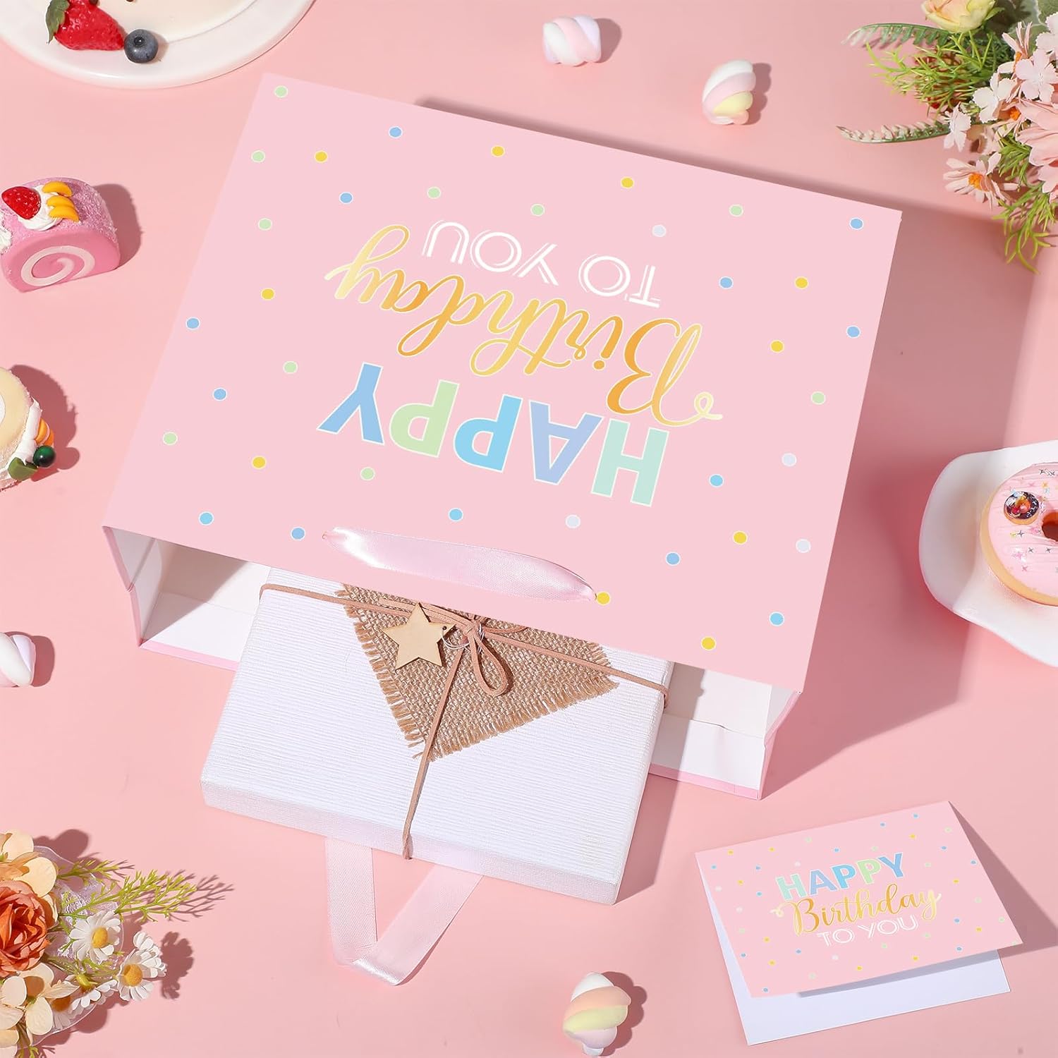 Large Pink Birthday Gift Bag with Pink Tissue Papers and Greeting Card Princess Girl Birthday Paper Bag for Women Girls Party Favor Gift Bags for Women's Party Baby Shower Birthday Party Supplies - Image 5