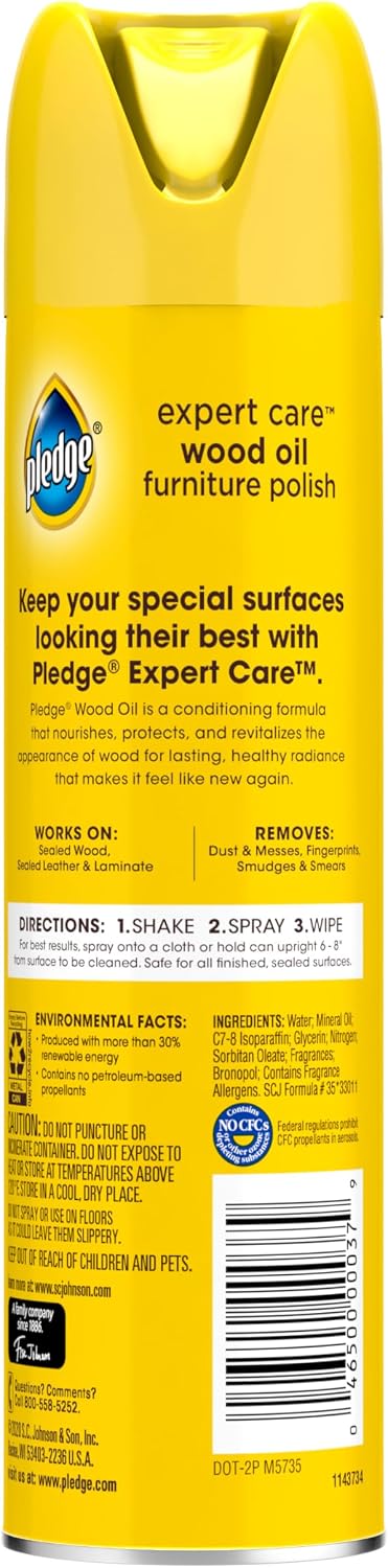 Pledge Moisturizing Wood Oil, Furniture Reviving & Protecting Conditioner and Dusting Spray, for Wood, Sealed Leather & Laminate, Made with Mineral Oils, Amber & Argan Scent, 9.7 oz (Pack of 12)