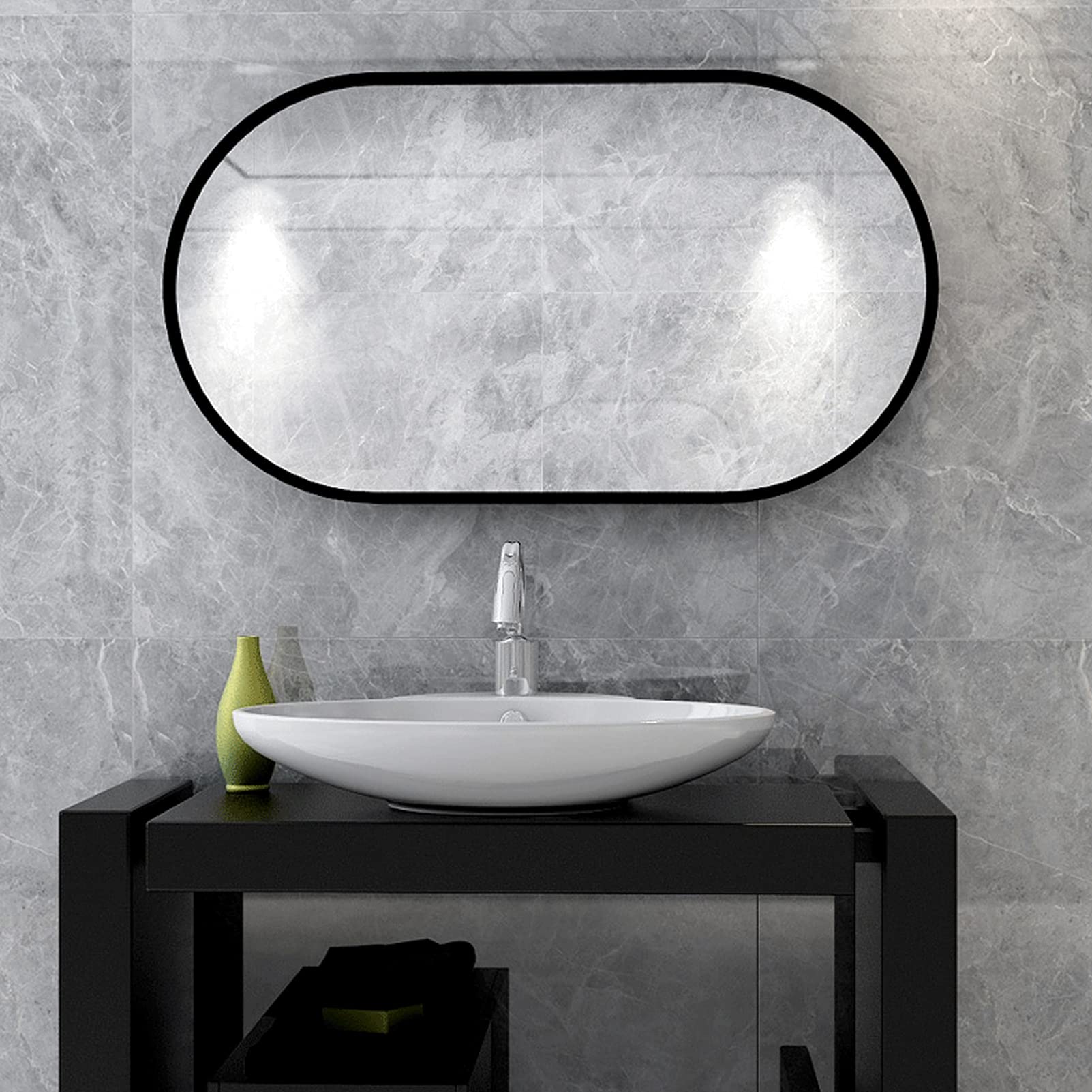 Specchio Ovale 40 x 60 cm, Specchio da Bagno Montato a Parete, Specchio a Parete Appeso Orizzontale o Verticale per Soggiorno, Camera da Letto, Ingresso Black,40x60cm