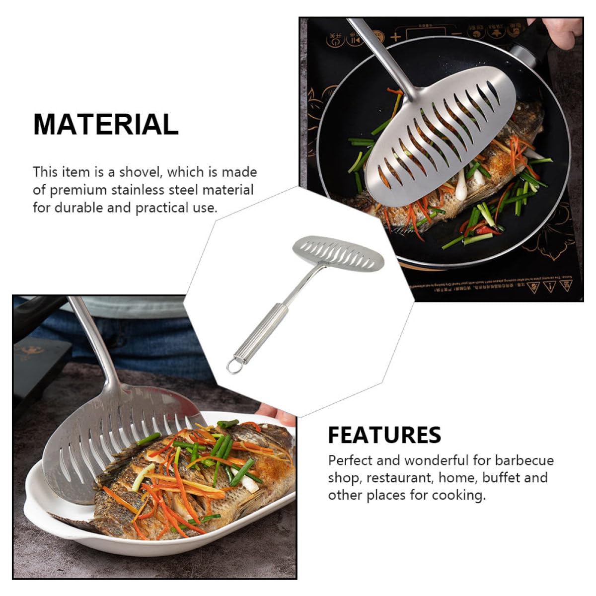 Espátula de Acero Inoxidable para Cocina Mango Cómodo y Contacto Directo Alimentos, Pala Ancha para Barbacoa y Uso Diario en Cocina Profesional