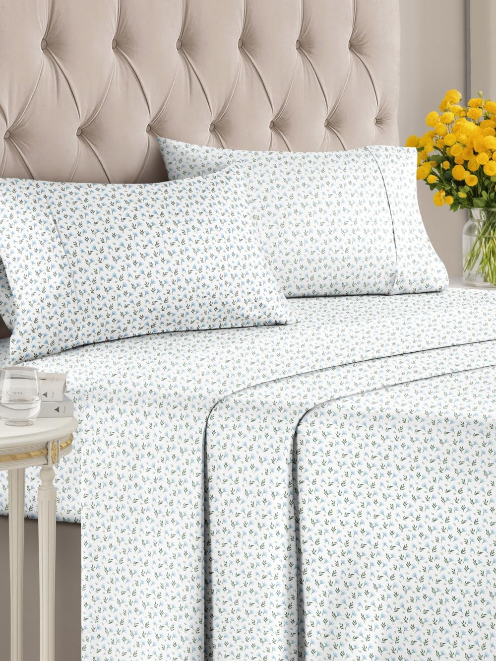 Floral Sheets - Flower Print Bed Sheet Set - 1 Flat, 1 Fitted & 2 Pillowcases w/ Deep Pockets - Comfy, Cozy, Wrinkle & Fade Free - Boho Botanical Bedding - Soft, Breathable & Cooling - King Size Set - Image 2