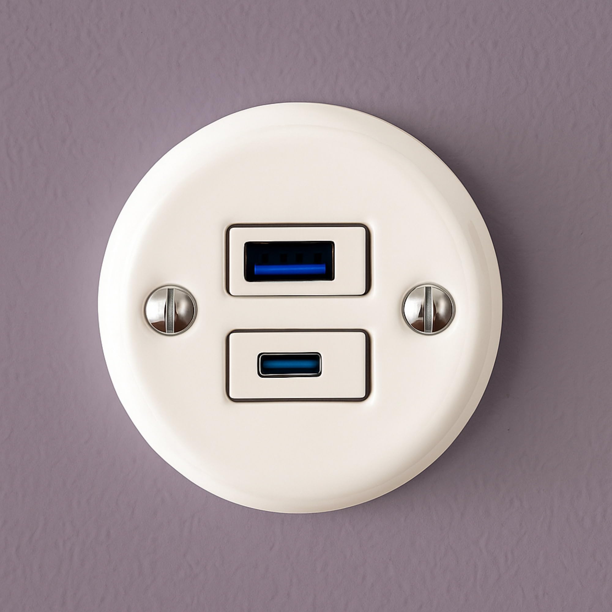 Porcelana natynkowa retro, USB-A USB-C, gniazdo podwójne, All-in-One, seria QR1 biała